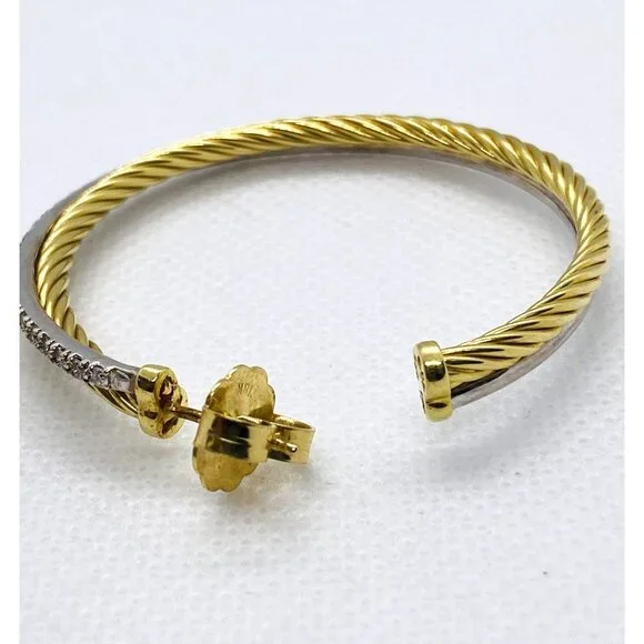 SOD!!! David Yurman 18K Yellow White Gold Diamond 47mm Crossover Hoop Earrings - Picture 5 of 14